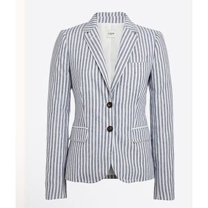 NWOT J. CREW Sz 2 Woven Cotton Blend Blazer Blue White Stripe Lined Pockets